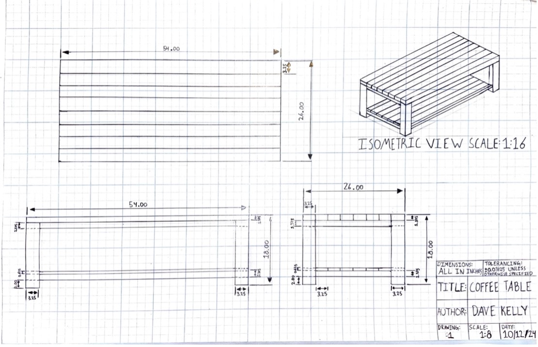 Hand-drawn engineering drawing