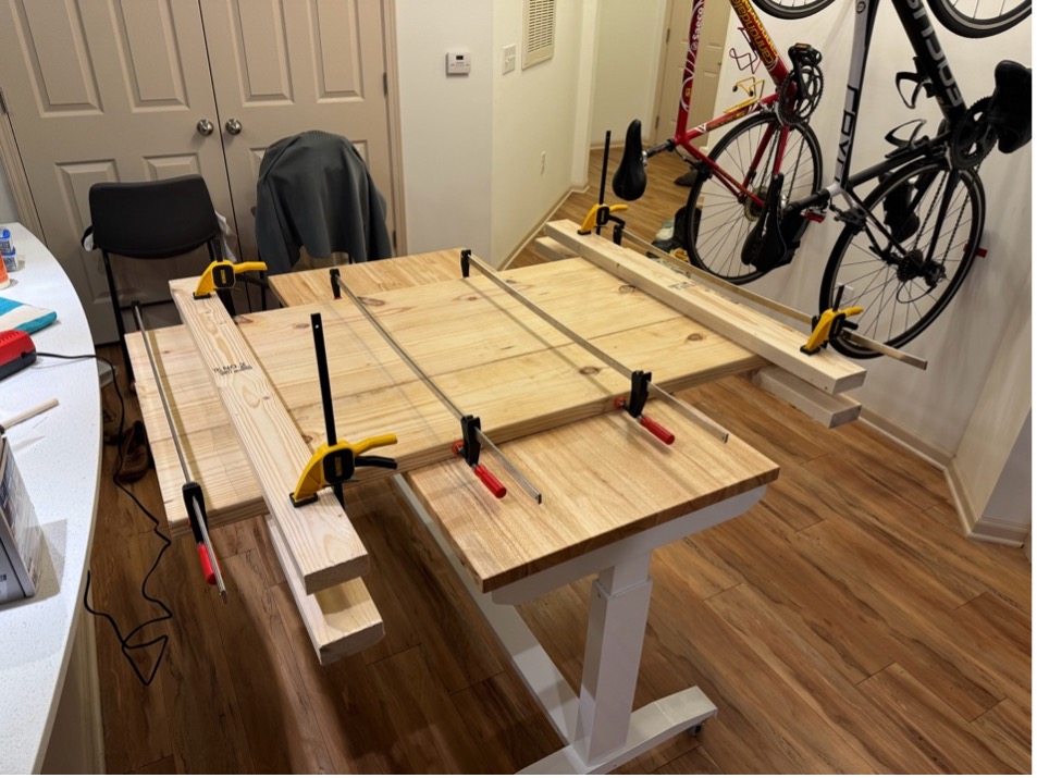 Tabletop being clamped